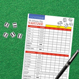 Custom Yhatzee Score Cards - Printed 6in x 9in