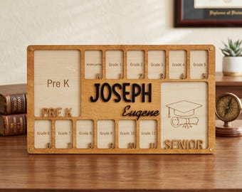 Personalized K-12 School Years Photo Frame, Wooden Graduation Milestone Board