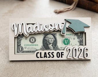 Personalized Graduation Money Holder | Wooden Name Box, Class of 2026 Gift