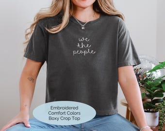 We The People Embroidered Boxy Crop Top: No Kings Comfort Colors Shirt