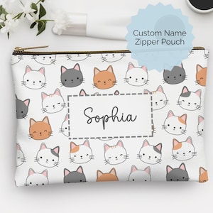 Personalized Pencil Pouch, Custom Cosmetic Bag, Cute Cats, Teacher Gift, Back to School Accessory Organizer, For Girl, For Teen, Travel Bag