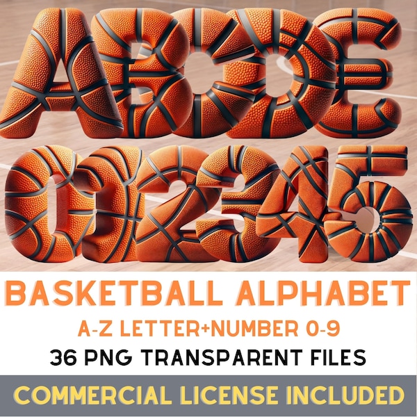 Basketball 3D Alphabet PNGs: Sports Font Letters & Numbers, Doodle Letters, Digital Download for Party Decor, Invitations, DIY Projects