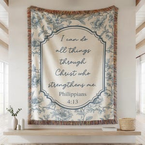 Custom Bible Verse Woven Blanket, Personalized Scripture Throw, Christian Gift for Women, Floral Faith Blanket, Religious Encouragement Gift