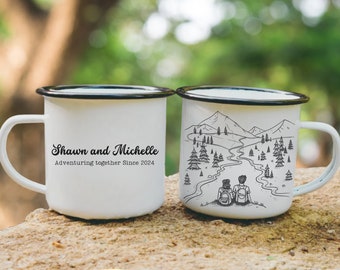 Personalized Wedding Camping Mug, Custom Mug Mr Mrs Couples Campfire Mugs, Engagement Wedding Gift For Bride and Groom Anniversary Gift