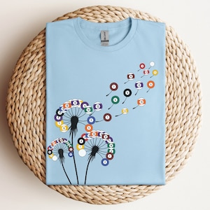 Women&#39;s Billiards Shirt, Dandelion Pool Player Tee, Cute Billiard Apparel, Pool T-Shirt, Gift for Pool Lover, Pool Table Tshirt, Cue Ball