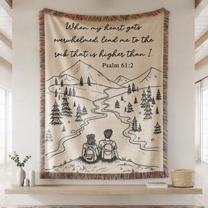 Psalm 61:2 Christian Woven Blanket, Gift for Christian Couple, Hiking Couple Gift, Mountain Scripture Throw, Faith Based Anniversary Gift
