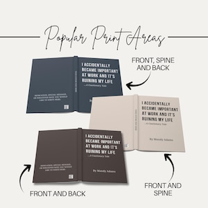 May include: Three book covers in dark blue, light beige, and dark brown, each displaying the text I ACCIDENTALLY BECAME IMPORTANT AT WORK AND IT'S RUINING MY LIFE ...A Cautionary Tale. The covers show front, spine, and back layout options.