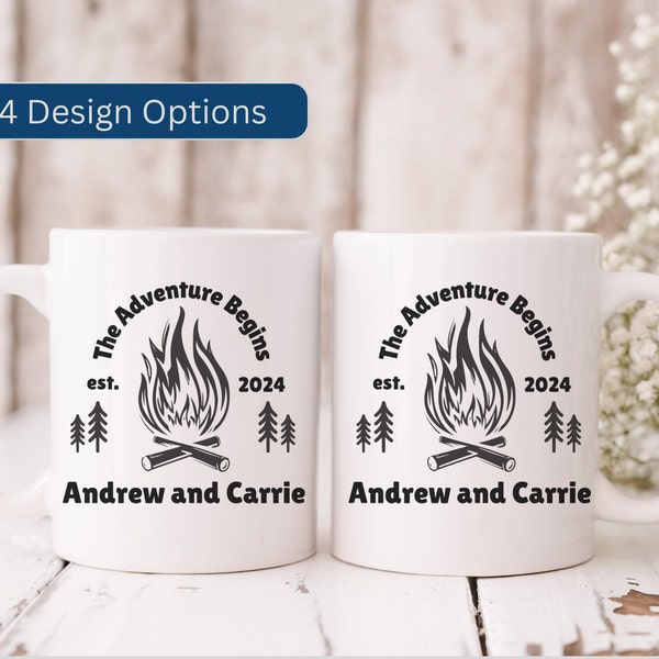 Personalized Wedding Camping Mug, Custom Mug Mr and Mrs Couples Campfire Mugs, Engagement Wedding Gift For Bride and Groom Anniversary Gift