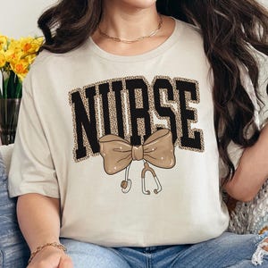 Coquette Nurse Stethoscope Bow Shirt, Gift for Nurse, Cheetah Print Bow Shirt, Nurse Appreciation, Graduation Gift for Nursing Student