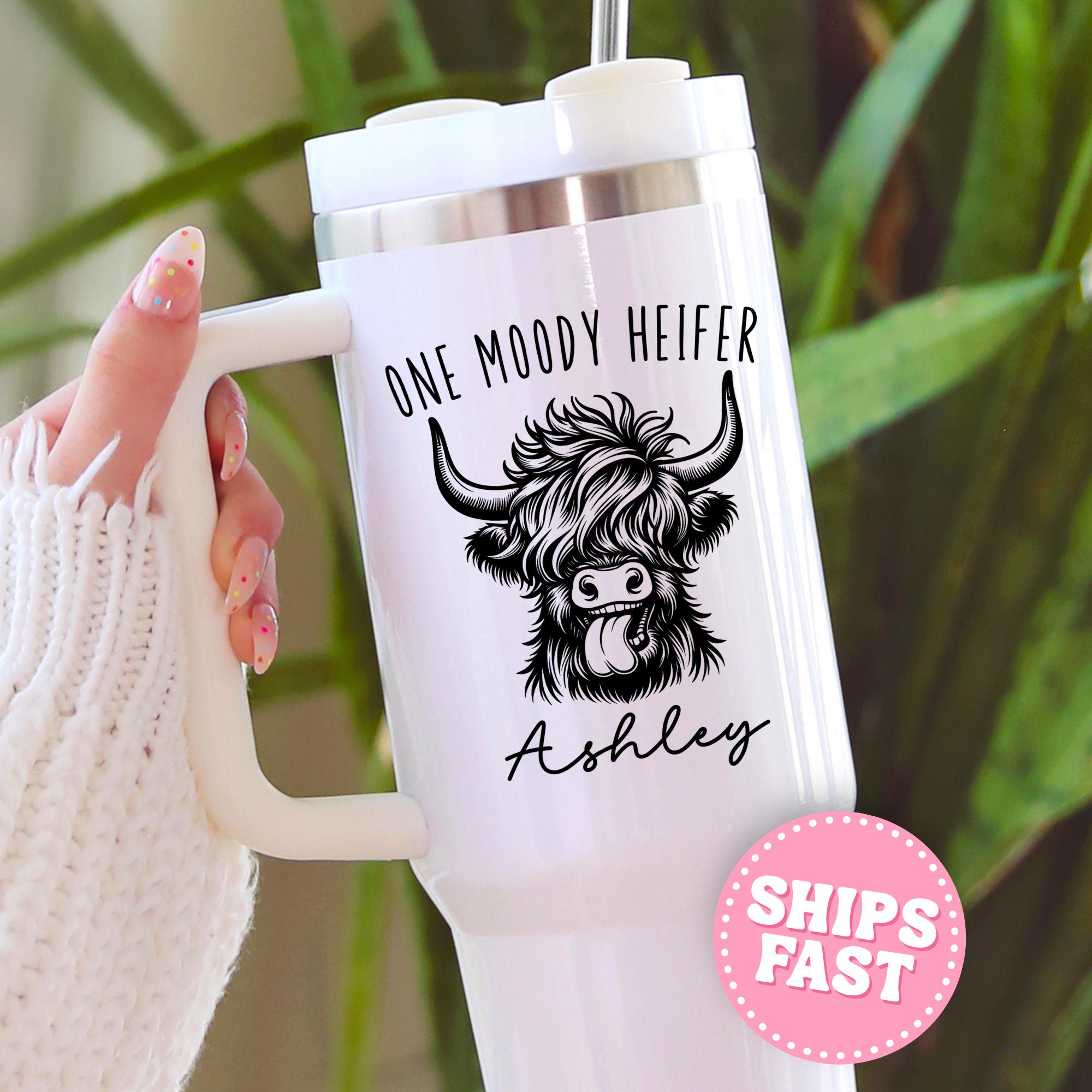 Moody Heifer Tumbler Funny Highland Cow Moody Heifer 40oz Tumbler with Handle Funny Cow Tumbler Cow Travel Mug, Gift for Highland Cow Lover