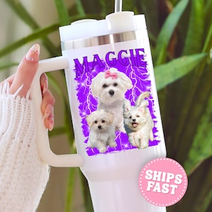 Custom Dog Tumbler Gift for Dog Owner Mug Dog Face 40oz Tumbler Dog Photo Travel Cup Personalized Dog Lover Gifts for Dog Mom Tumbler Mug