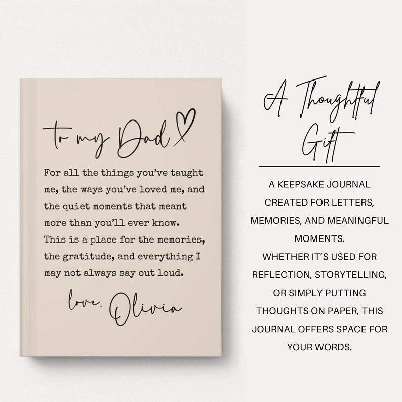 To My Dad Journal, Father’s Day Gift from Daughter or Son, Personalized Dad Gift, Memory Book for Dad, Sentimental Gift for Father Notebook Beige