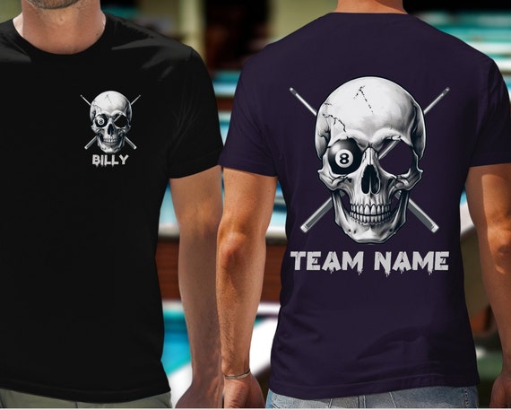 Billiards T-Shirt Pool Shirt 8 Ball 9 Ball Skull Tee Billiards T-Shirt Pool Shirt 8 Ball 9 Ball Skull Tee