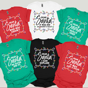 Funny Matching Christmas Pajama Shirts, Dear Santa Holiday PJ T-Shirts, Matching Family XMas Tees, Festive Group Holiday Party Gifts