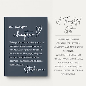 May include: A dark blue journal with the words "a new chapter" and a heart symbol. The journal includes text about pride, courage, and possibility. The text "A Thoughtful Gift" is also displayed.
