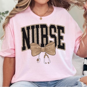 Coquette Nurse Stethoscope Bow Shirt, Gift for Nurse, Cheetah Print Bow Shirt, Nurse Appreciation, Graduation Gift for Nursing Student