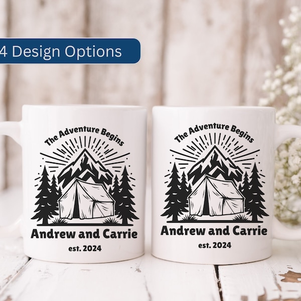 Personalized Wedding Camping Mug, Custom Mug Mr and Mrs Couples Campfire Mugs, Engagement Wedding Gift For Bride and Groom Anniversary Gift