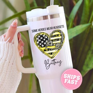 Custom Dispatch Tumbler with Name Thin Gold Line Dispatcher Cup for 911 Dispatcher Mug Police Dispatcher Gift Dispatch Retirement Tumbler