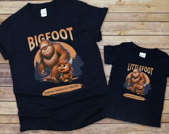 Maglietta coordinata Bigfoot padre-figlio, regalo perfetto per la festa del papà o il compleanno di papà, magliette coordinate padre-figlia