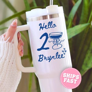 Personalized 21st Birthday Tumbler with Handle 40oz, Custom Twenty First Birthday Cup with Name, 21st Birthday Gift for 21st Birthday Mug