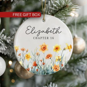 Sweet 16 Ornament, Birth Flower Ornament, Personalized Chapter 16 Christmas Keepsake, 16th Birthday Gift for Daughter or Granddaughter