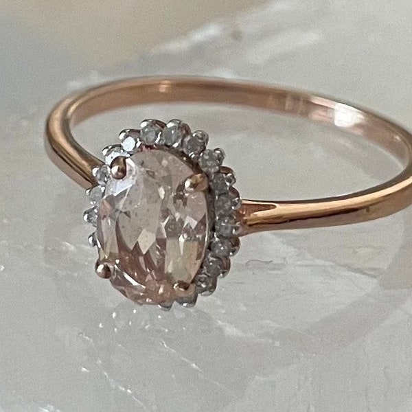 Genuine Morganite and Diamond 10KT Rose Gold Ring