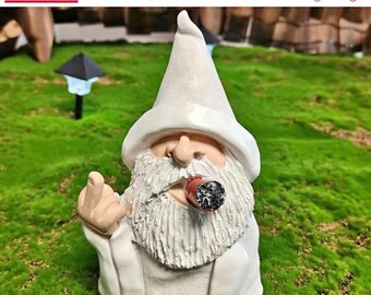 White Wizard Gnome Smoking  & Middle finger