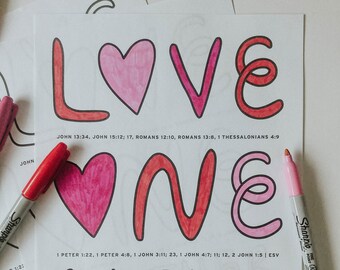 Love One Another Coloring Page: Bible Verse Worksheet (Digital Download)