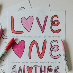 Children&#39;s Love One Another Coloring Page, Sunday School Worksheet For Kids, Bible Verses, Christian Coloring Sheet, Valentine&#39;s Day