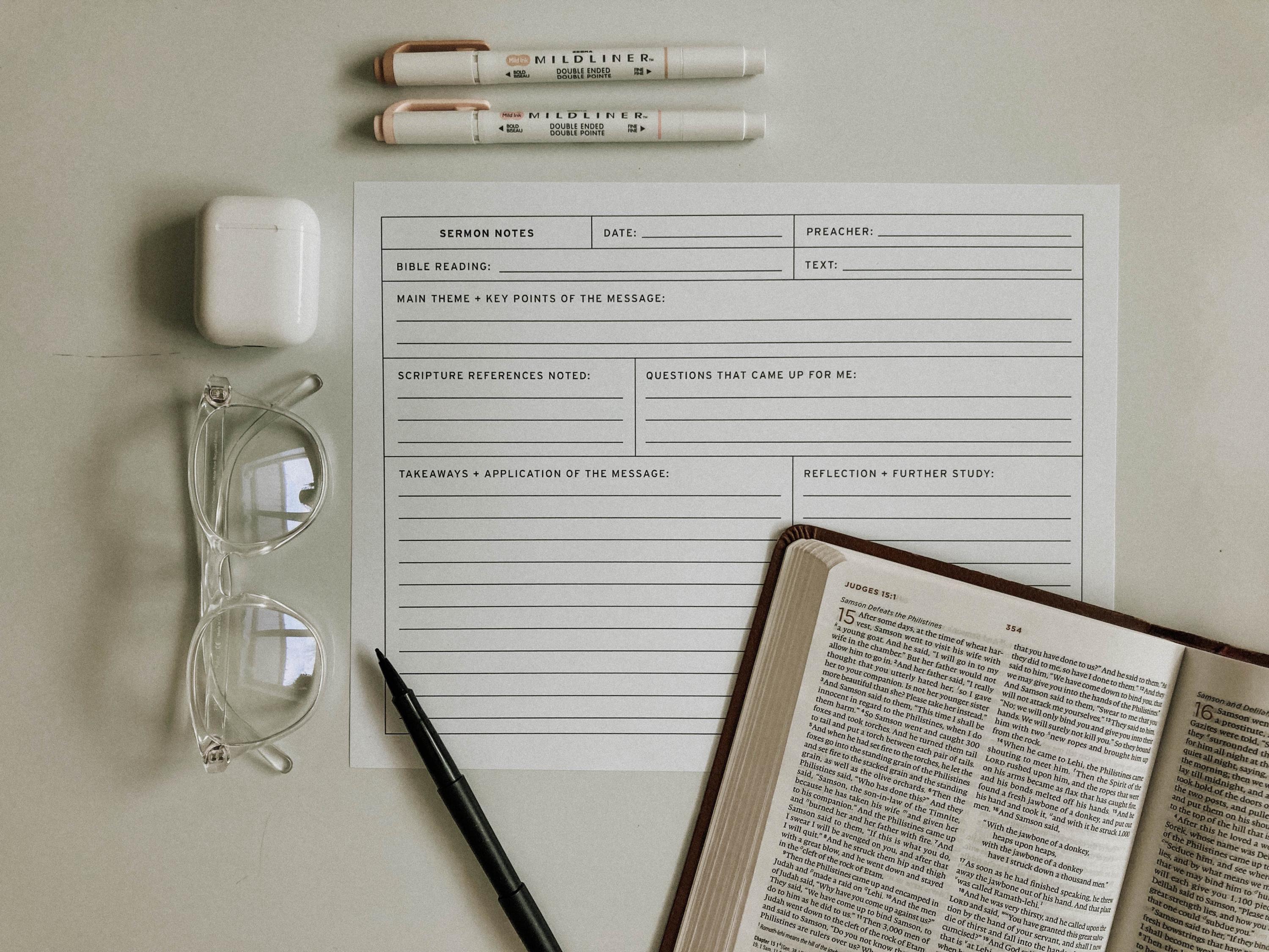 Sermon Notes Worksheet Set: Christian Church Printable (multi-format ...