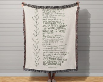 Christian Woven Blanket, Romans 12:9-18 Scripture Throw Blanket Couch, Bible Verse Christian Tapestry, Christian Merch Gift