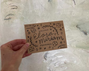 Handmade Personalized Baby Birth Announcement Card (Digital)