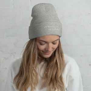 Christian Embroidered Knit Beanie Hat - He Holds The Future Christian Merch Apparel Gifts - Bible Verse Christian Streetwear Clothing