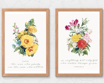 1 Corinthians 3:7 Bible Verse Christian Wall Art, Modern Christian Art, Watercolor Floral Wall Art, Scripture Christian Religious Art Gifts