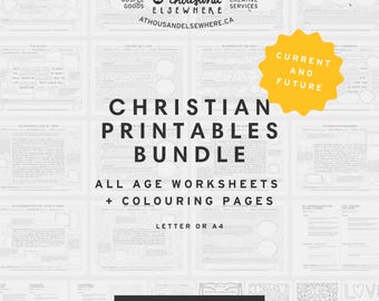 Christian Printable BUNDLE, Children and Adult's Sermon Notes, Coloring Pages, Holiday Worksheets