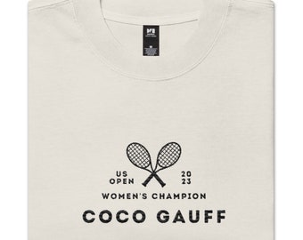 embroidered! coco gauff shirt, women's us open national champion 2023 women's tshirt, men's tshirt oversized, trendy;Oversized faded t-shirt
