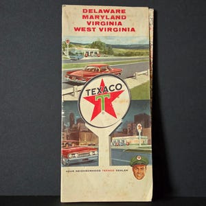 1963 Texaco Touring Map Delaware Maryland Virginia West Virginia Rand McNally