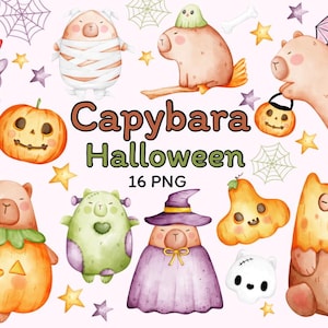 Halloween Capybara Cartoon Watercolor – Hand Drawn Cute Animal Character