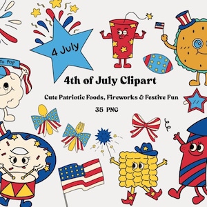 Paquete de imágenes PNG del 4 de julio: garabatos patrióticos, comida estadounidense, fuegos artificiales, arte del Día de la Independencia y diseños planos dibujados a mano.