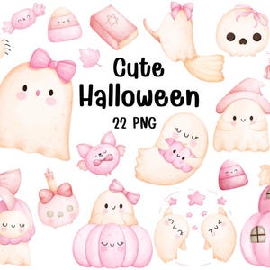 Watercolor Halloween Ghost PNG  Pink Ghost Clipart  Kawaii Halloween PNG  Coquette Ghost  Cute Watercolor Halloween Art