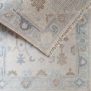 Pastel Oushak Made to Order (In Any Size!!!!) Geometric Knotted Modern Oushak rug/ large area rug/pastel/sage/muted oushak rug 9x12 Area Rug