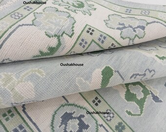 Blue Oushak Area Rug, Hand Knotted Wool, Turkish Inspired Oriental Rug