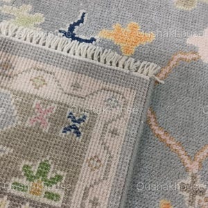 9x12 Soft Blue Oushak inspired Hand Knotted Rug 4x6, 5x8, 6x9, 8x10, 10x14 ft Handmade Rugs for Living Room - Antique Contemporary Area Rugs