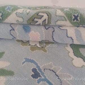 9'X12' Blue And Green Rug, Oushak Rug With Ivory, Olive Green & Light Pink Motifs Modern Coastal Comfort Area Rug 5x8, 6X9, 7X10, 8X10, 9X12