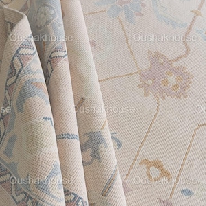 Blue Beige Soft Modern Oushak Rug Premium Wool Hand Knotted Turkish Inspired, CUSTOMIZE in any Size, Rug For Bedroom, Modern Oushak Rugs
