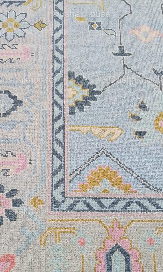 Blue Pink Oushak Rug, Hand Knotted Rug ,Rug For Bedroom, Kitchen, Room, Kids room, Area Rug 6x,9 7x10, 8x10 Rug Colorful Area Rug