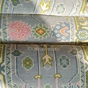 Blue beige with pink and green Oushak Made to Order (In Any Size!!!!!) Geometric Knotted Modern Oushak rug/ large area rug/pastel 8x10,9x12