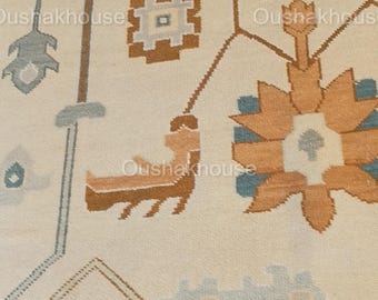 Handmade Wool Oushak Rug, Beige Brown Turkish Knot, Vintage Style