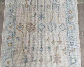 Pastel Oushak Made to Order (In Any Size!!!!) Geometric Knotted Modern Oushak rug/ large area rug/pastel/sage/muted oushak rug 9x12 Area Rug