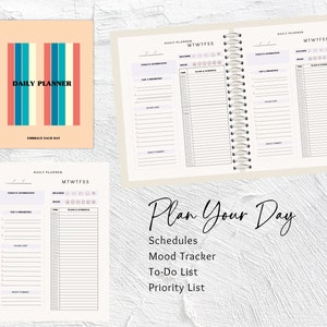 Printable Daily Planner, PDF Printable Daily Planner, Mood Tracker, Priority List, Schedule, Plans, Daily Affirmations, Self-Care Journal